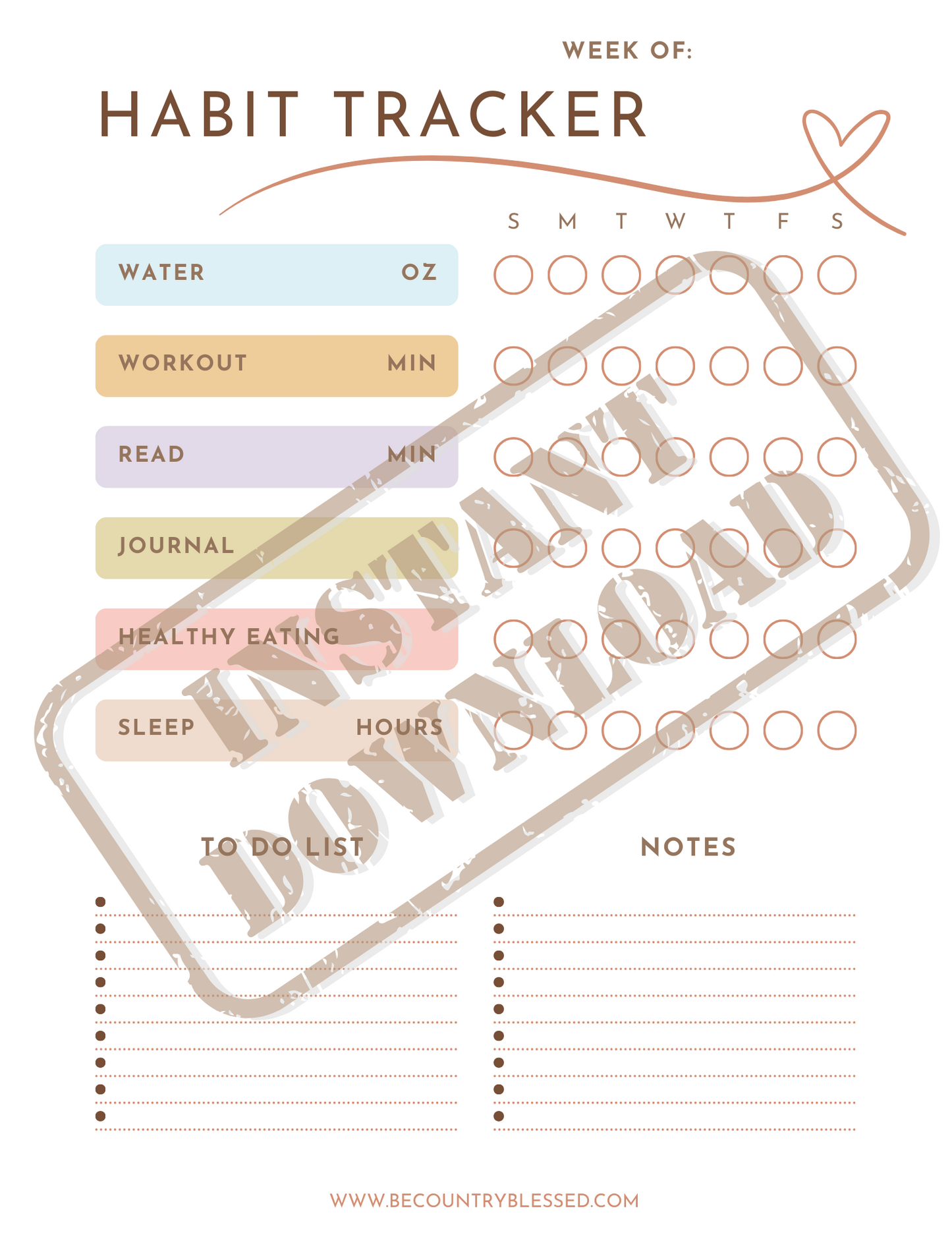 Habit Tracker, Customizable Tracker, Weekly Planner, Good Habits, Water Tracker, Fitness Tracker, To Do