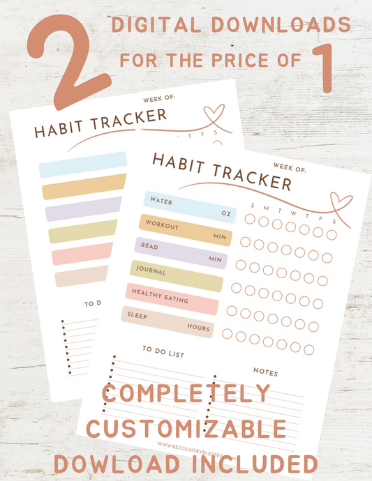 Habit Tracker, Customizable Tracker, Weekly Planner, Good Habits, Water Tracker, Fitness Tracker, To Do