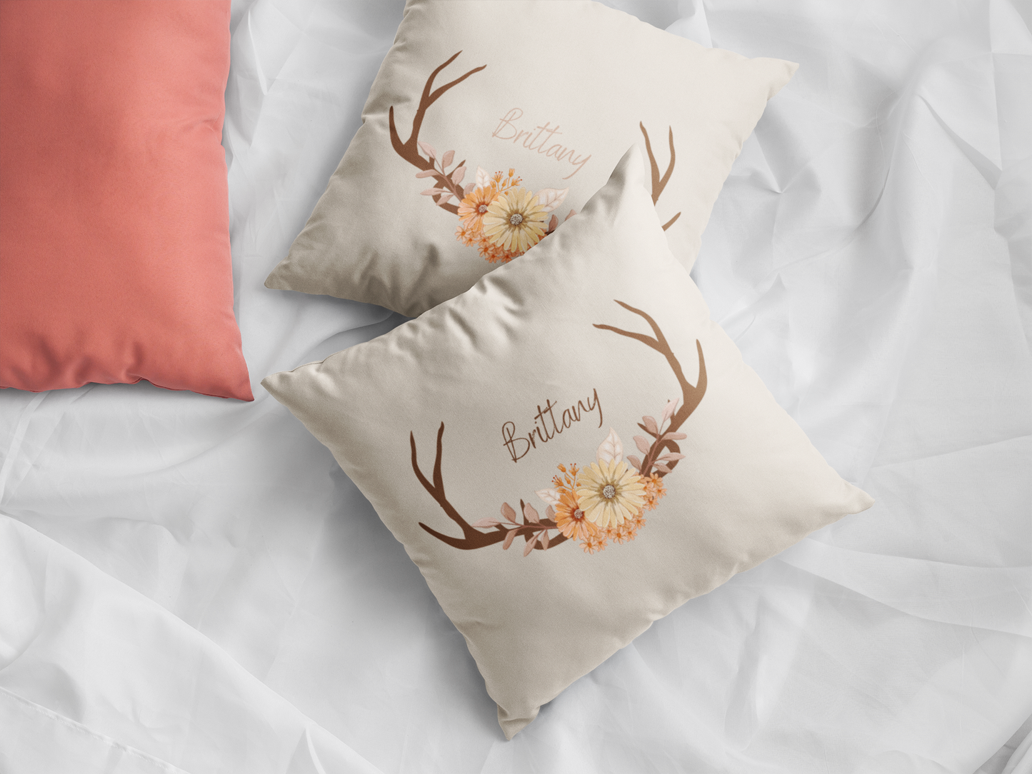 Custom Antler Pillow Case, Custom Pillow Case, Custom Name Pillow