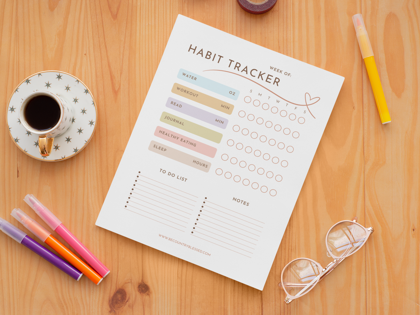 Habit Tracker, Customizable Tracker, Weekly Planner, Good Habits, Water Tracker, Fitness Tracker, To Do